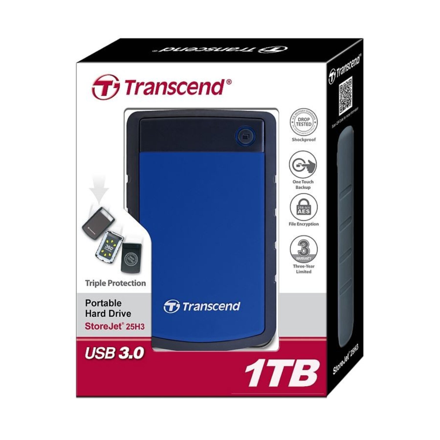 TS1TSJ25H3B Transcend 1TB StoreJet 25H3P Blue Anti-Shock External