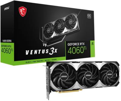 RTX 4060 TI VENTUS 3X OC MSI Geforce RTX 4060 Ti Ventus 3X 16GB OC PCI-e 4.0 x16 Graphics card, DP, HDMI