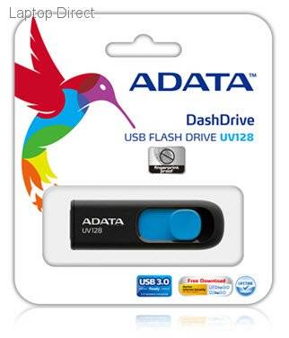 AUV128-32G-RBE ADATA DashDrive Series UV128 Black & Blue 32GB USB 3.0 Flash Drive