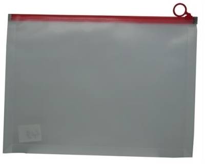 BW-4730-4-RD Brainware A4 Clear Carry Folder with Red Easy Slide Zip closure