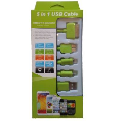KS-2101-LIM Microworld USB Mobile Data Cable 5 in 1 Charger and sync Lime